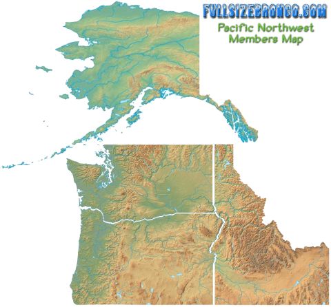 1989 Ford Bronco - This map displays the geographic distribution of members in the Pacific Northwest region, including Alaska, Washington, Oregon, and Idaho.