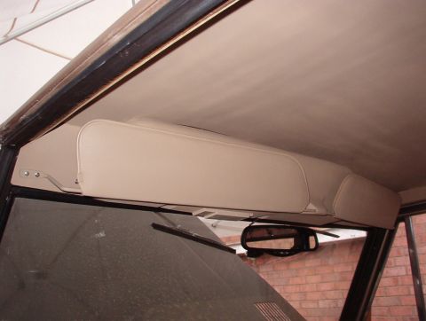 1975 Ford Bronco - The dome light wiring isn't connected yet, but the wiper cover & visors had to be test-fitted so the headliner could be trimmed around them.