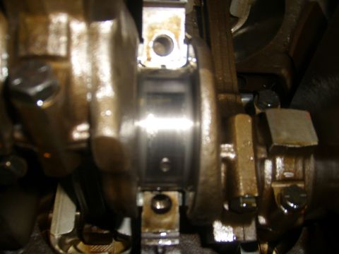 1994 Ford Bronco - Close-up view of an engine's crankshaft bearing, showing wear and oil residue.
