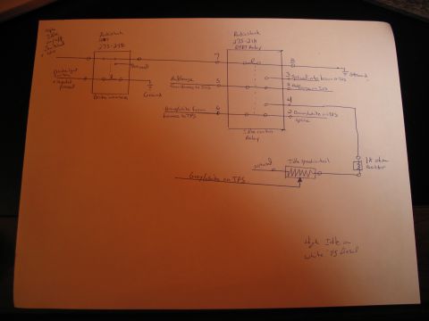 1995 Ford C-350 (Centurion Conversions) - A schematic illustrates electrical connections for an idle control system, including a relay and resistor.