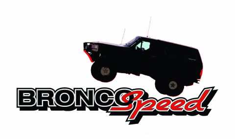 1984 Ford Bronco - Black Ford Bronco with "Bronco Speed" graphic. Supermotors.net logo visible.