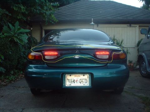 1996 Ford Taurus - Rear view of a 1996 Ford Taurus showing its taillights and license plate.