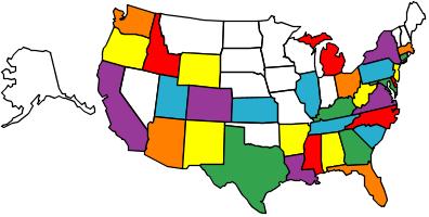 1989 Ford Bronco - A colorful map of the United States, showing different states with distinct colors.