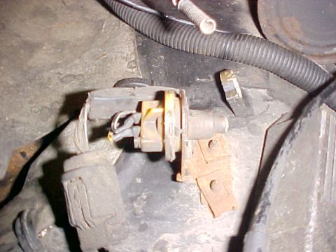 1979 Ford LTD - A close-up view of a vehicle's ignition switch connector, showing its weathered condition and attached wiring.