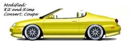 1996 Ford Taurus - A yellow convertible coupe with aftermarket wheels and body modifications is shown from the side.