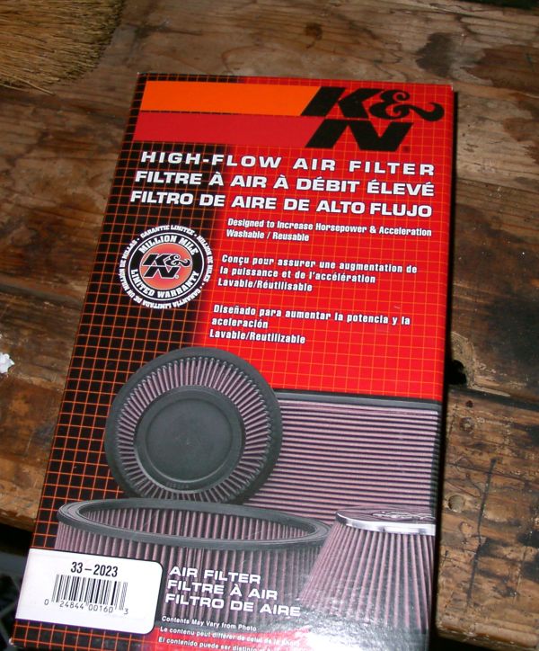 Box for K&N High-Flow Air Filter, part number 33-2023 visible