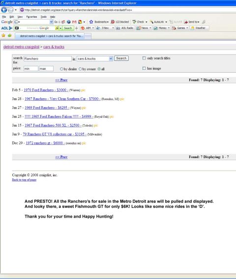 1971 Ford Ranchero - This is a screenshot of a Craigslist search results page for Ford Rancheros.