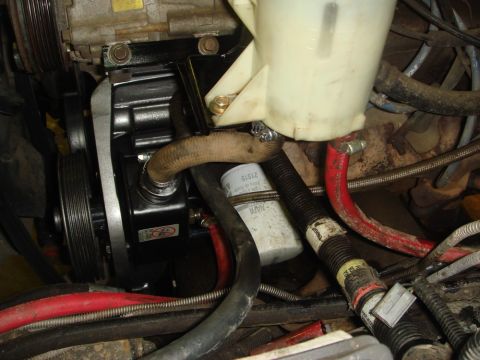 1996 Ford Bronco - The engine bay features a power steering pump, hoses, and a NAPA oil filter.