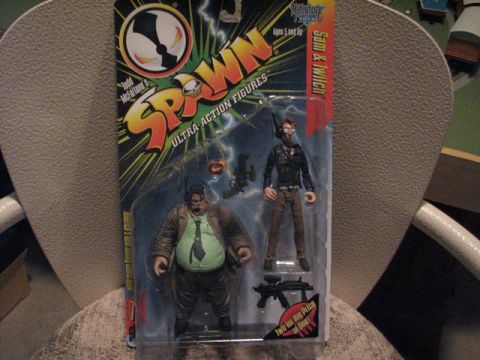1991 Ford Bronco - The packaging shows two Spawn action figures, Sam and Twitch, with accessories.
