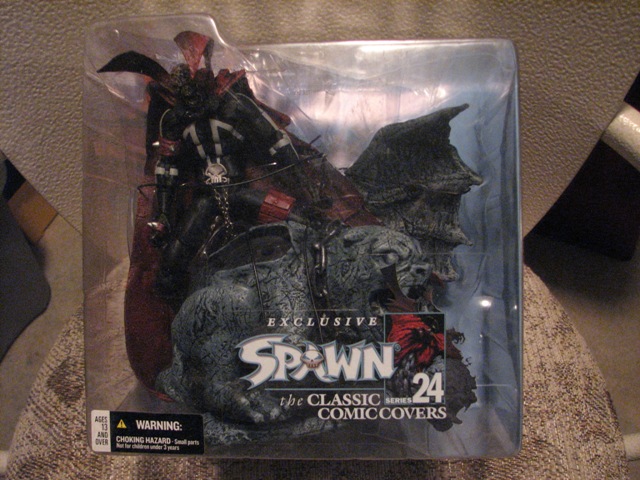 Spawn action figure in plastic packaging, with "The Classic Comic Covers" series 24 label