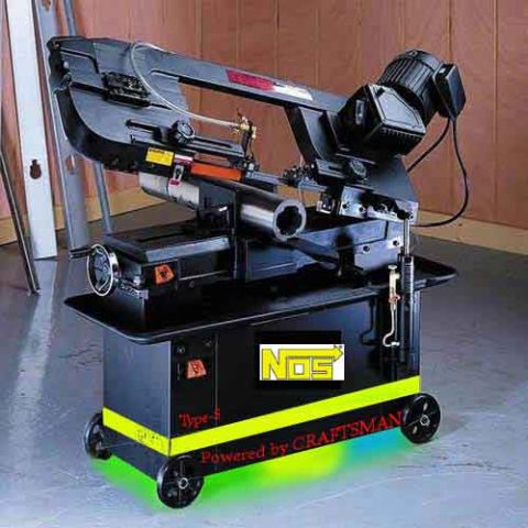 1998 Ford Taurus - This band saw features a yellow stripe and a prominent NOS logo on its base.