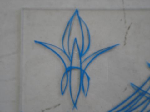 1979 Chevrolet C/K Pickup - Blue pinstripe art is applied to a light gray surface, with a website watermark visible.