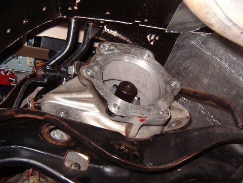 1975 Ford Bronco - Because I had installed the factory crossmember bumper, I had to lift the trans tailhousing (Advance Adapter) off of its mounts to access t…