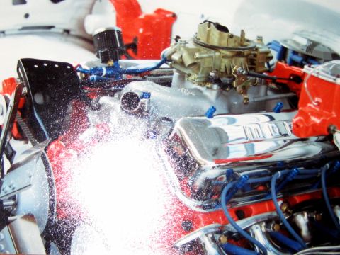 1996 Ford Bronco - A detailed view of a custom V8 engine, highlighting its performance components and polished finish.