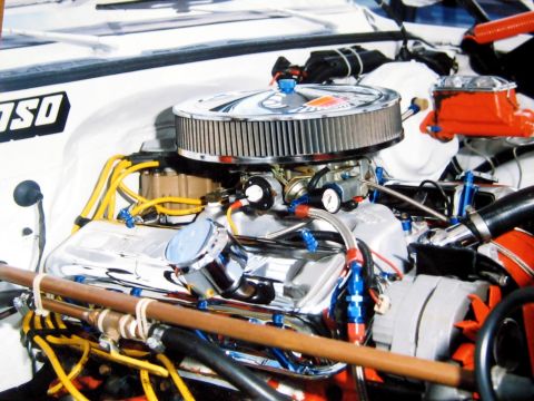 1996 Ford Bronco - Engine bay details with a prominent chrome air cleaner and various hoses and wires.