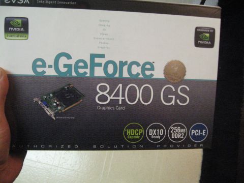 1988 Ford Bronco - EVGA e-GeForce 8400 GS graphics card packaging, showing product details and specifications.