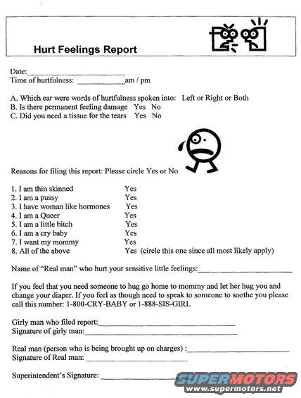 1978 Ford Bronco - A 'Hurt Feelings Report' document is shown with various questions and signature lines.