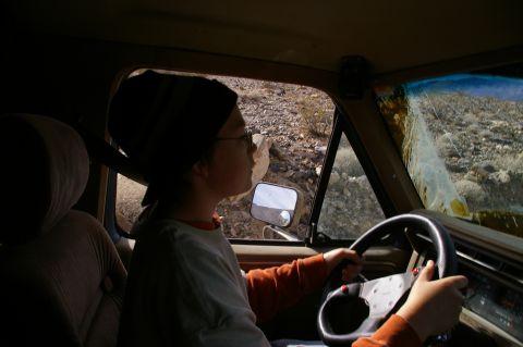 1986 Ford Bronco - A person drives a 1986 Ford Bronco through a rocky, off-road landscape.