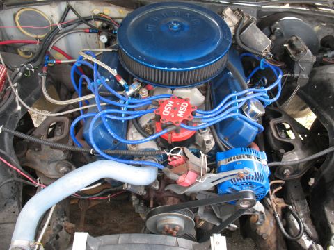 1985 Ford Crown Victoria LTD - The engine bay of a 1985 Ford Crown Victoria LTD shows a blue MSD ignition system and a blue alternator.