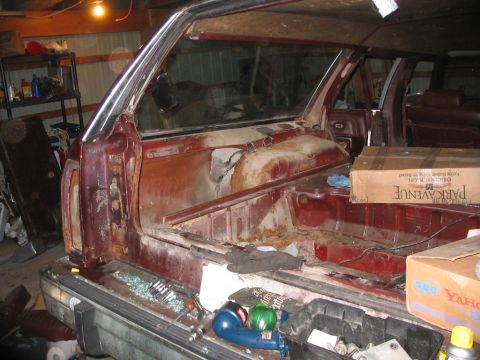 1979 Ford LTD - Rear of the car in the process of being disassembled. Visible on the far end of the bumper is a remainder of the event that made me finally…