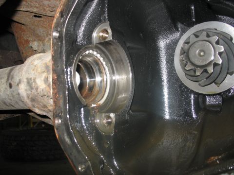 1995 Ford C-350 (Centurion Conversions) - Close-up view of a differential housing interior with a bearing and gear visible.