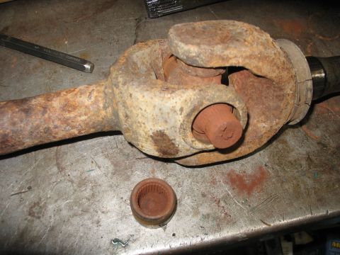 1995 Ford C-350 (Centurion Conversions) - This heavily corroded driveshaft universal joint is a key component for power transmission.