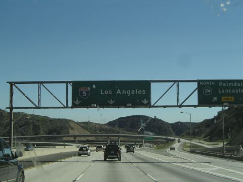 1989 Ford Bronco - Driving on the freeway with overhead signs pointing towards Los Angeles and Palmdale.