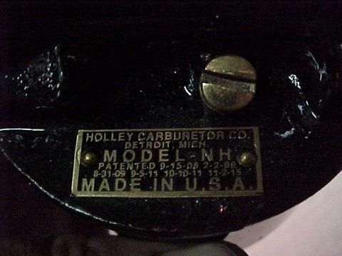 1913 Ford Model T - Nameplate on a Holley Carburetor Model NH, manufactured in Detroit, Michigan.