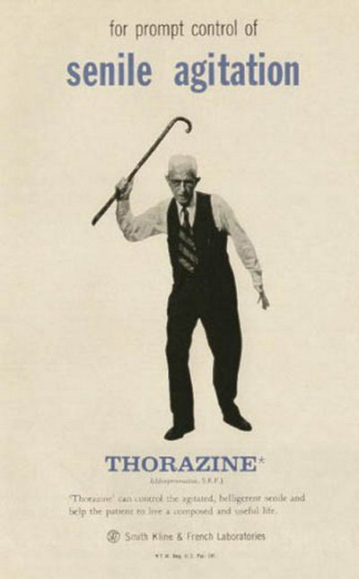1969 Lincoln Continental - This document is an advertisement for Thorazine, a medication for controlling agitation.
