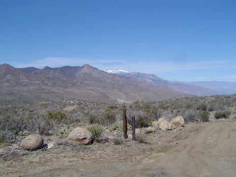 1989 Ford Bronco - A wide view of a desert landscape under a clear blue sky, with mountains in the distance.