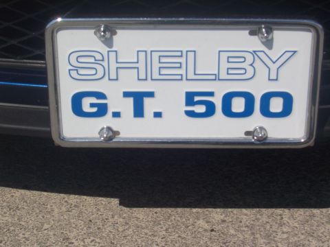1973 Ford Mustang - Close-up of a Shelby GT500 license plate frame.