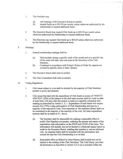 1967 Ford Bronco - Page 4 of a document detailing club bylaws, meetings, and voting regulations.