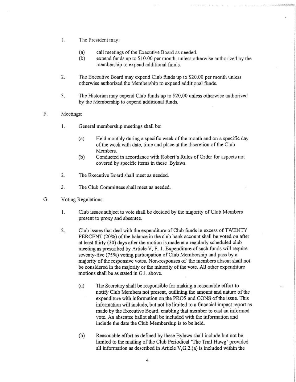 Document page with text about club bylaws and voting regulations