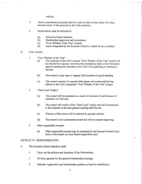 1967 Ford Bronco - This document outlines club awards and executive board responsibilities, including bylaws and membership management.
