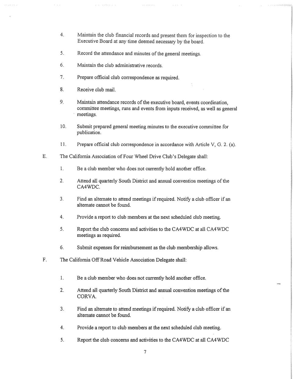 Document page with club bylaws and meeting procedures