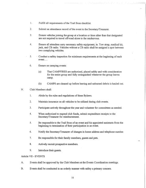 1967 Ford Bronco - This document contains rules and regulations for club events and members.