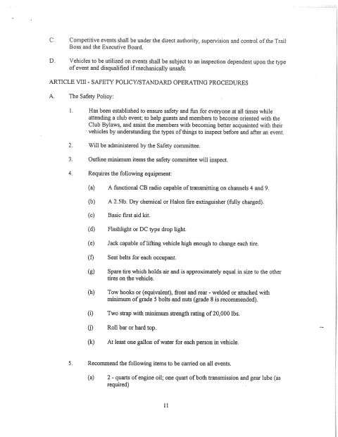 1967 Ford Bronco - This document outlines safety policies and required equipment for events, including items like a CB radio, fire extinguisher, and spare tir…