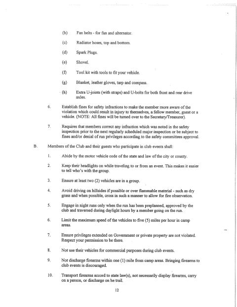 1967 Ford Bronco - Page from a document detailing club rules and regulations, with a website address at the bottom.