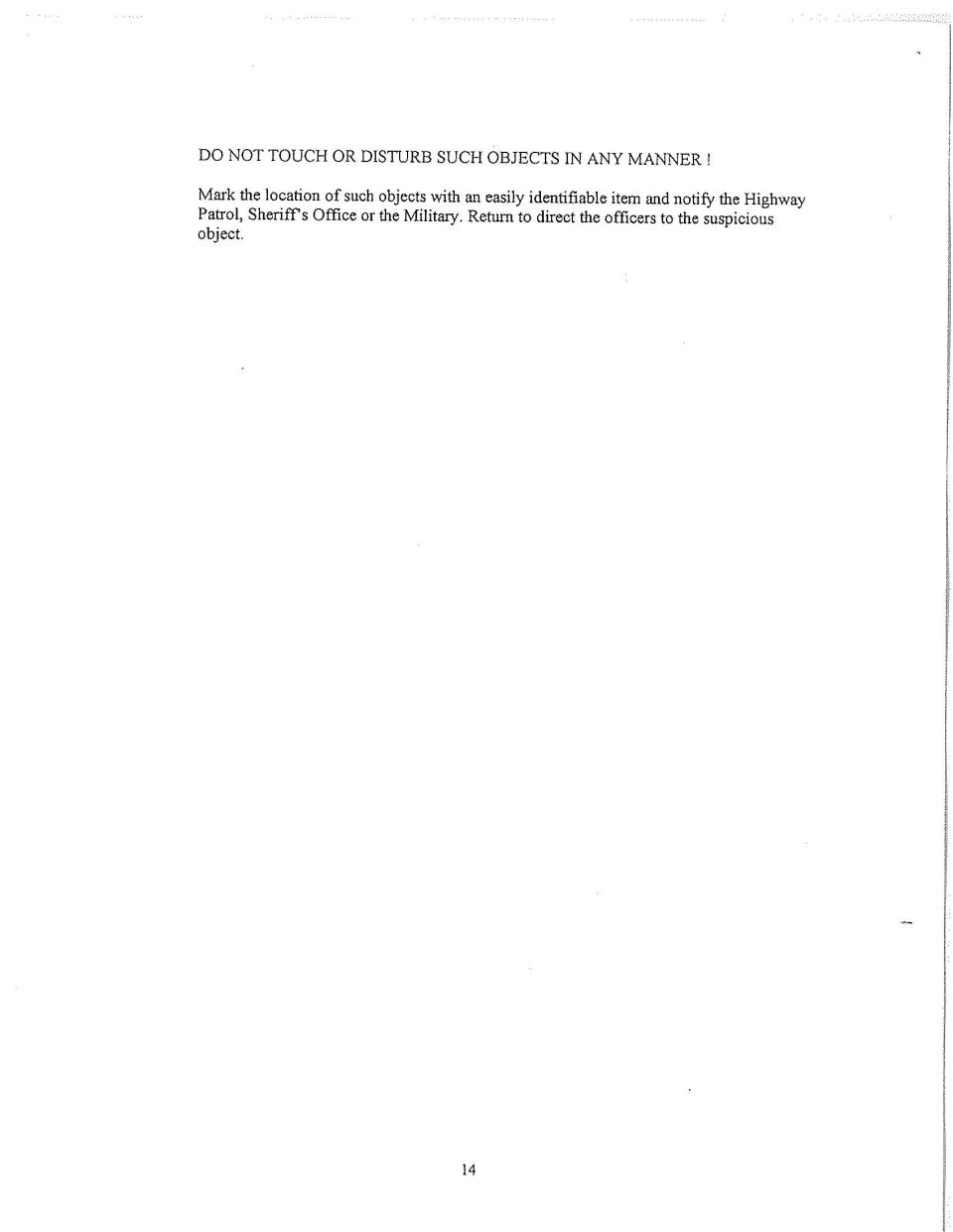 Document with instructions on handling suspicious objects, page 14