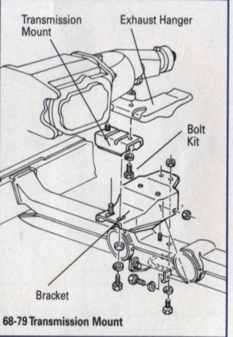 1977 Chevrolet Corvette - This diagram illustrates the 68-79 transmission mount and related components.
