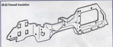1977 Chevrolet Corvette - This diagram illustrates firewall insulation for Chevrolet models from 1968 to 1982.