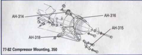 1977 Chevrolet Corvette - Diagram details 77-82 compressor mounting for 350 engine with labeled parts.