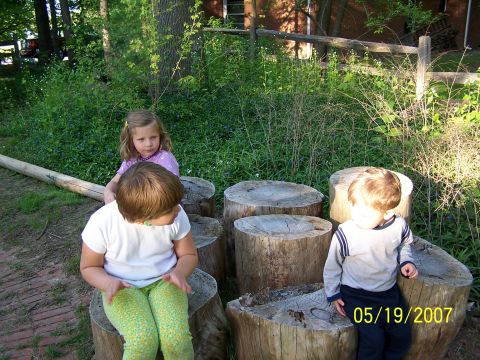 1996 Ford Probe - Three children are seated on large tree stumps in an outdoor setting, with a date stamp visible on the lower right of the image.