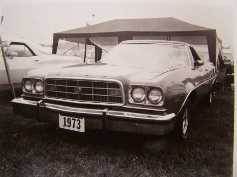 1973 Ford Ranchero - Front view of a 1973 Ford Ranchero, identifiable by its grille and the license plate.