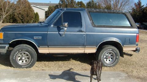 1995 Ford C-150 (Centurion Conversions) - Blue Ford Bronco from the early 1990s, likely a 1992 model, with a dog in the foreground.