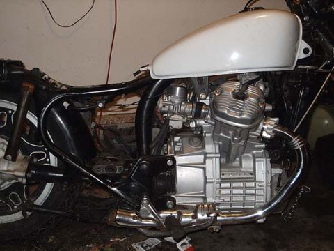1978 Honda CB500T - A motorcycle's engine and frame are visible in this side-view photograph.