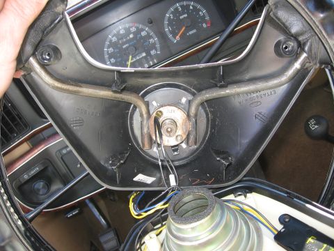 1987 Ford Bronco - Close-up of the steering column and dashboard instruments in a 1987 Ford Bronco.