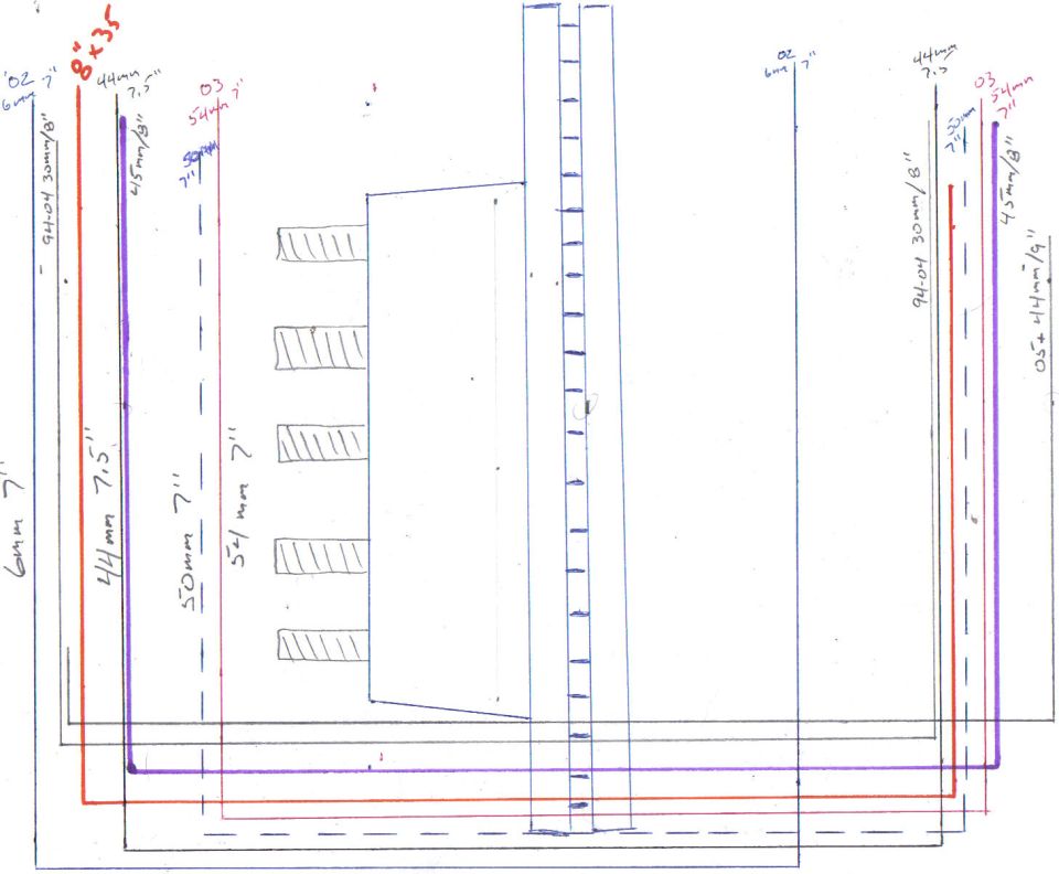 Hand-drawn dimensioned fabrication drawing with measurements in mm and inches