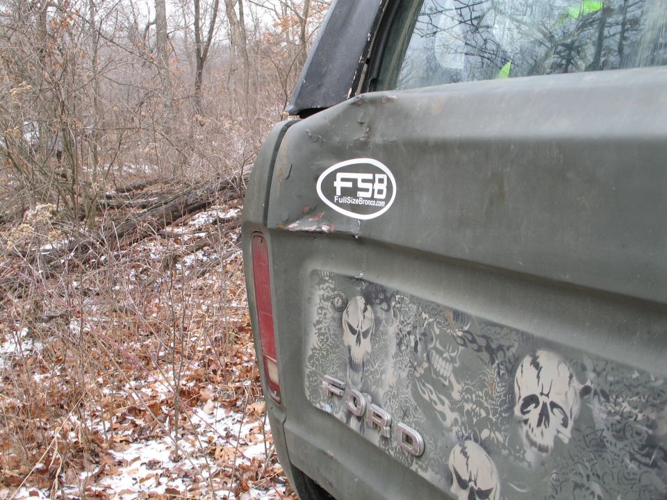 Green Ford truck rear with skull graphics and FSB sticker