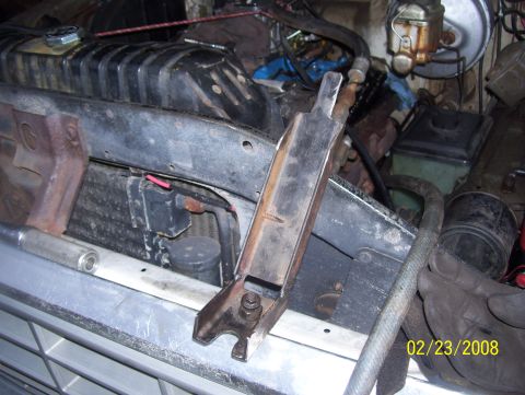 1978 Ford Bronco - A metal bracket is visible in the engine bay, obscuring the radiator and other engine components.